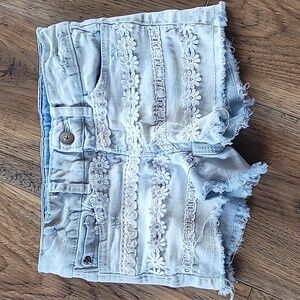 Kidpik Distressed Denim Shorts, Size 5, Lace, Light-Wash, Flowers